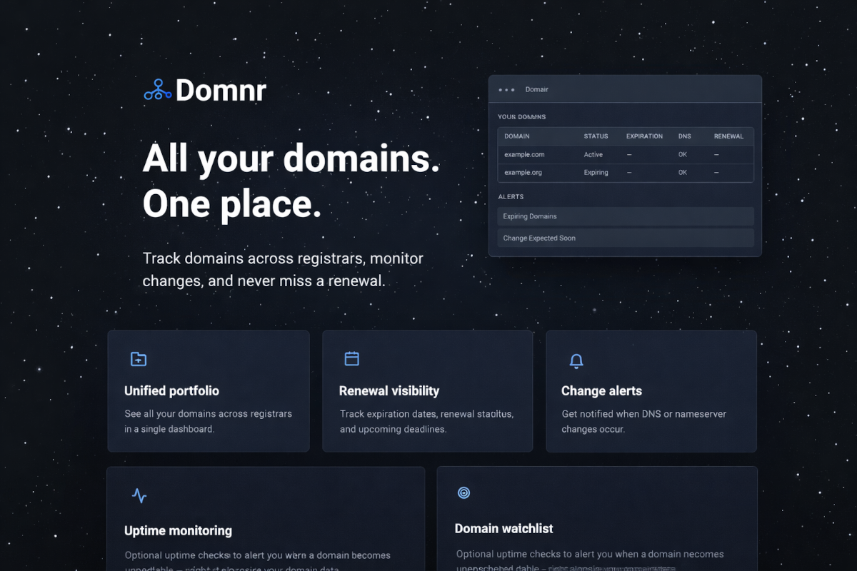 Domnr: domain tracking and uptime monitoring dashboard